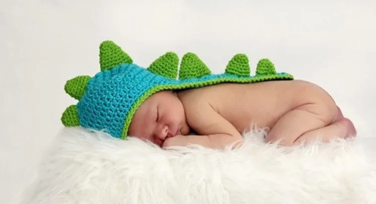 Children's Adorable Blue Seahorse Knitting Wool Dinosaur Infant Handmade Hat Newborn Photography Clothing Shooting Props