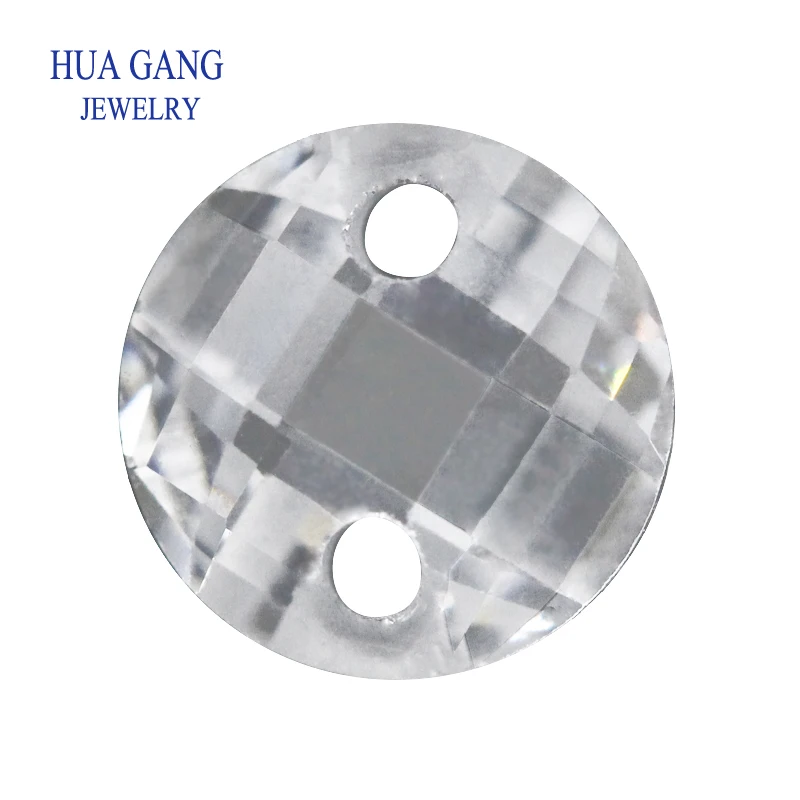 

Two Holes White Double Checkerboard AAAAA Round Brilliant White Cubic Zirconia Stone For Jewelry Making 3-14mm High Quality