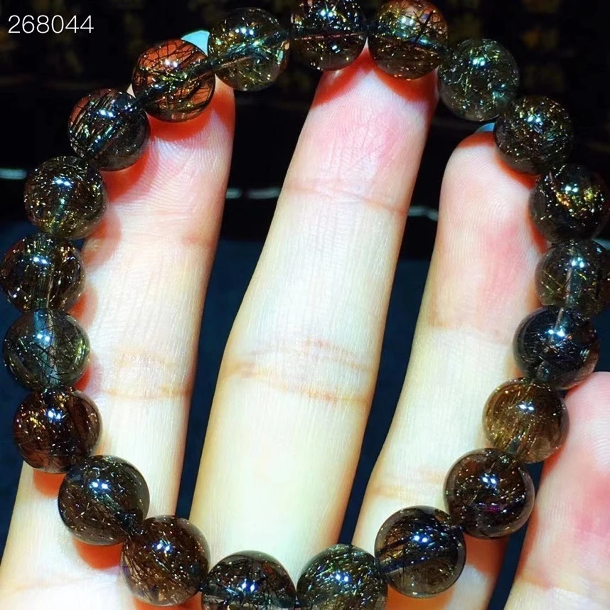 

Natural Black Rutilated Quartz Crystal Clear Round Beads Bracelet Stretch 9.3mm Rutilated Women Men Brazil AAAAAA