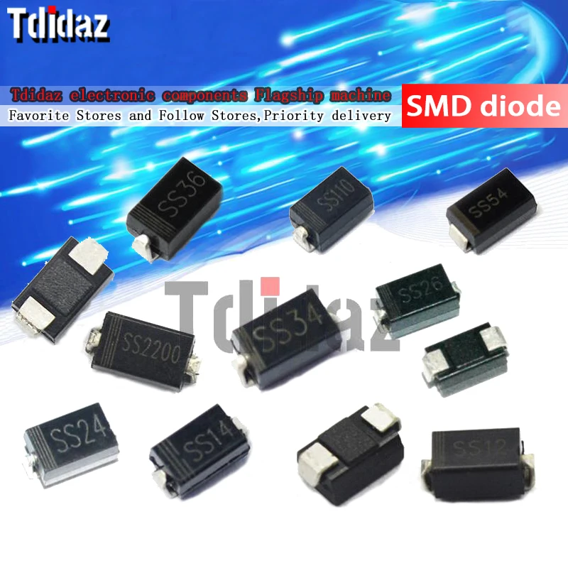 100PCS Rectifier diode M1 M4 M7 SS12 SS14 SS16 SS24 SS34 SS36 SS110 SS210 SS210 US1M RS2M ES1D DO-214AC Schottky diodes