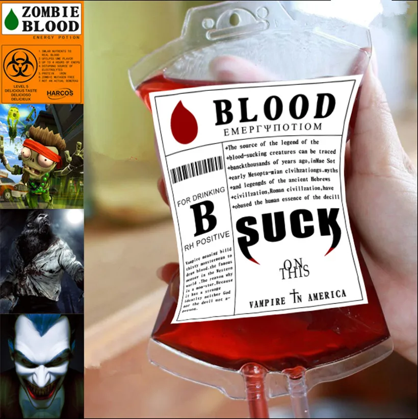 

350-400ml 25PCS Blood Drink Bag Juice Cordial Mocktail Milk Beverage bag Vampire Blood bag Wholesale