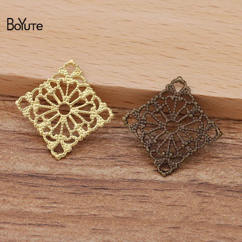 BoYuTe (100 Pieces/Lot) 15MM Metal Brass Stamping Square Filigree Findings Diy Handmade Jewelry Accessories Wholesale