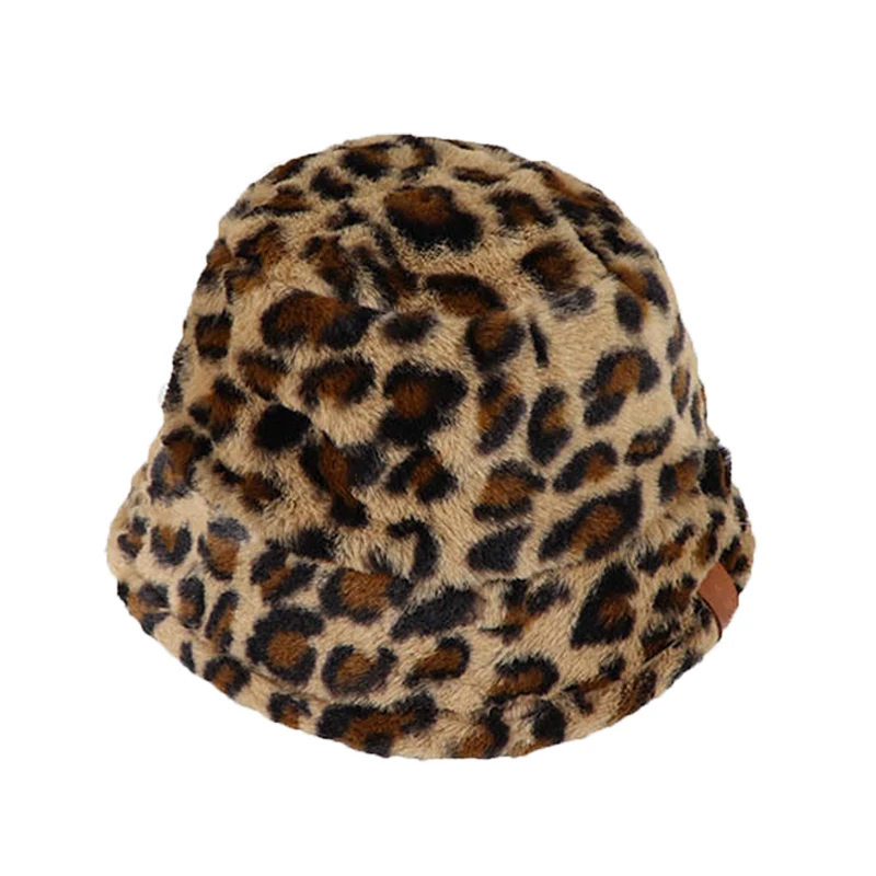 

Women's Winter Hats 2022 Leopard Print Soft Velvet Thicken Furry Bucket Hats Fashion Outdoor Warm Panama Fisherman Cap Girl