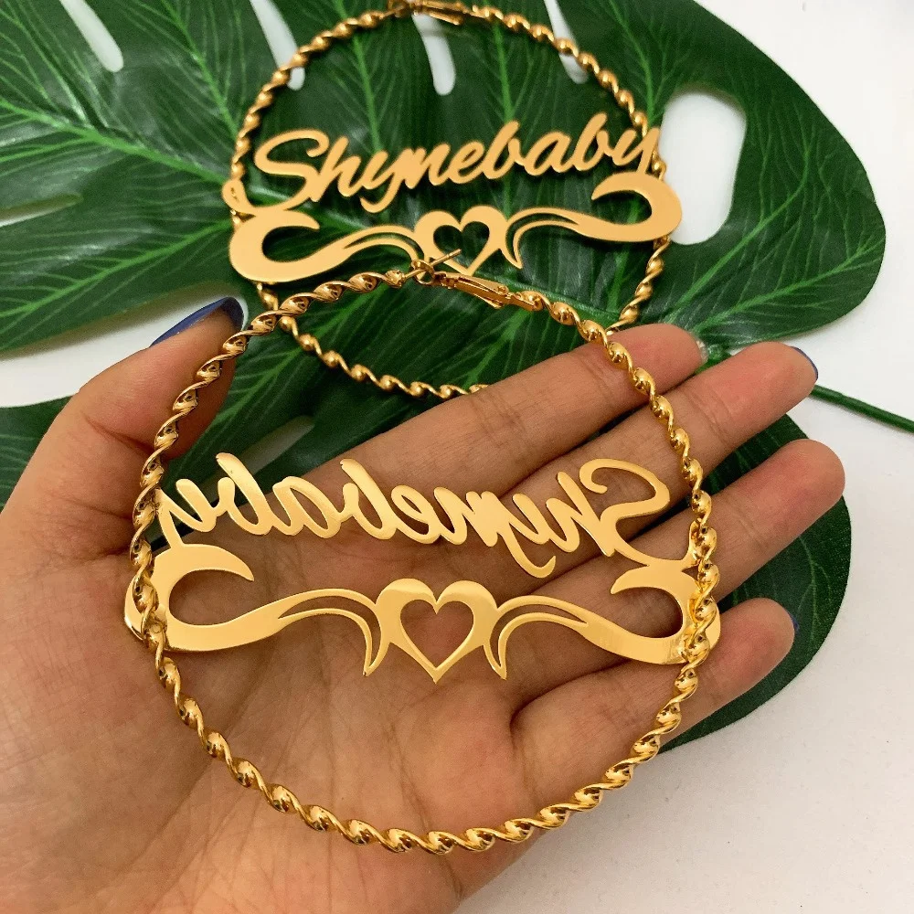 3UMeter Custom Name Earring Personalized Big Hoop Name Earring Stainless Steel Thread Custom Earrings Women Accessories For Gift