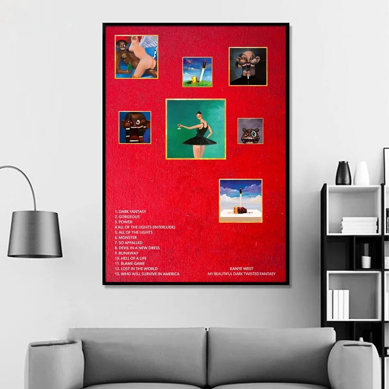 Kanye West - My Beautiful Dark Twisted Fantasy Album Pop Music cover Music Star Poster Canvas Prints Wall Art Home Decor