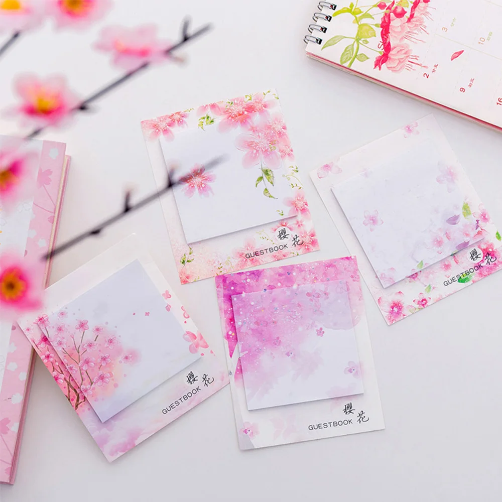 Umitive 1pcs 30 Sheets/pad Japanese Cherry Blossoms Self-Adhesive Sticky Note Notepads Posted Writing Memo Pads Random Color