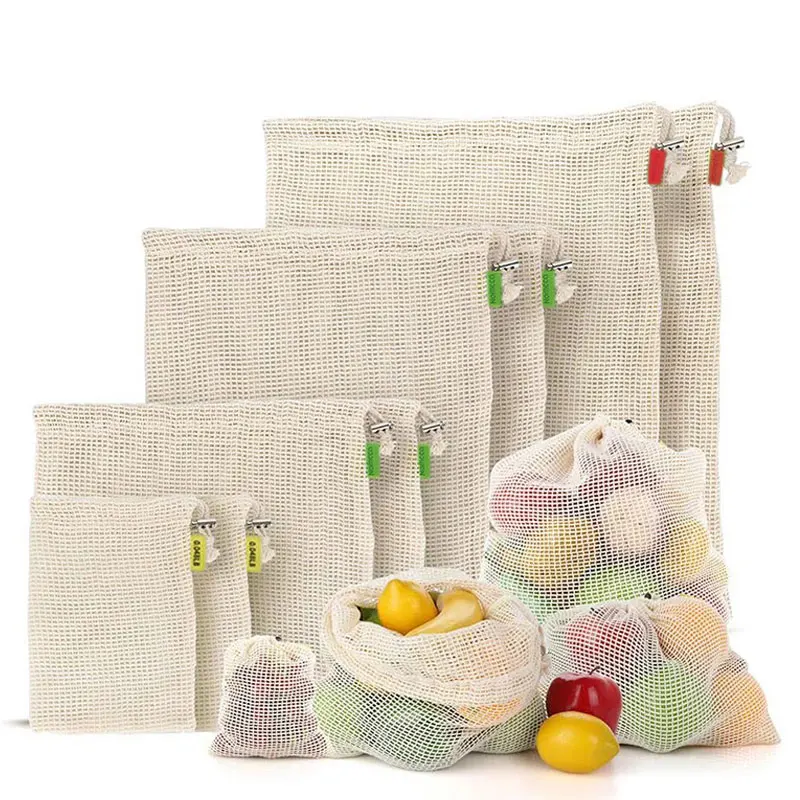 

Vegetable Fruit Bag storage Bag Reusable Produce Bags Eco-Friendly 100% Organic Cotton Mesh Bags Bio-degradable Kitchen