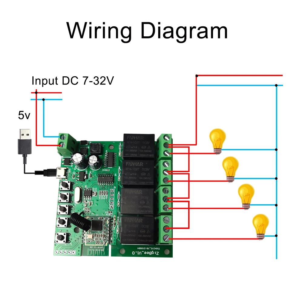 4CH Zigbee WiFi Switch Module Wireless Wireless 4 Relay Card EWelink APP Remote Control Smart Timer Smart Home Alexa Google Home