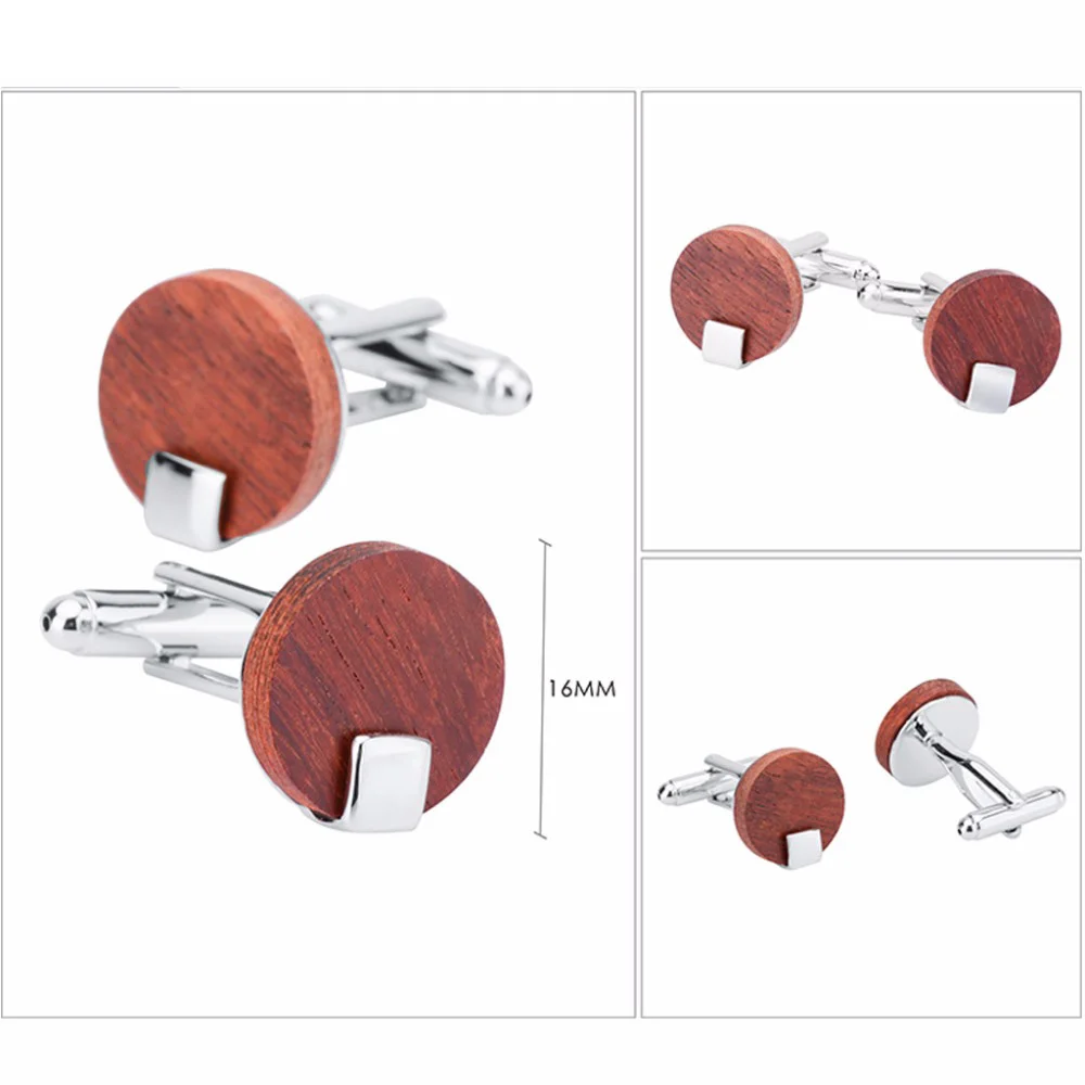 LAIDOJIN Luxury Red Wooden Cufflinks For Mens Shirt High Quality Fashion Round Cuff links Wedding Gift Brand Jewelry Abotoaduras