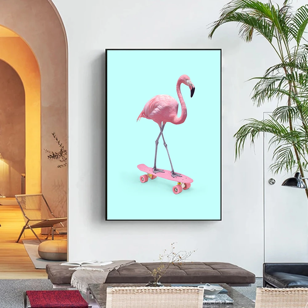 

Pink Flamingo Skateboard Canvas Paintings Print Animal Posters and Prints Wall Art Pictures Girl Bedroom Room Decor Home Decor