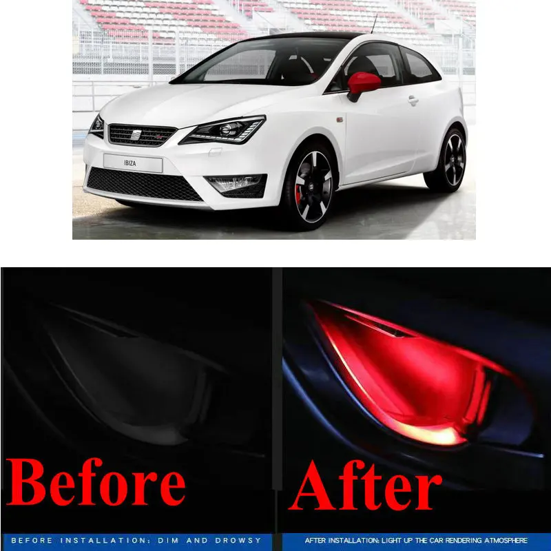 

4pc CF style stickers on cars interior inside door handle atmosphere lamp for seat leon ibiza Alhambra Altea Arosa Cordoba Exeo