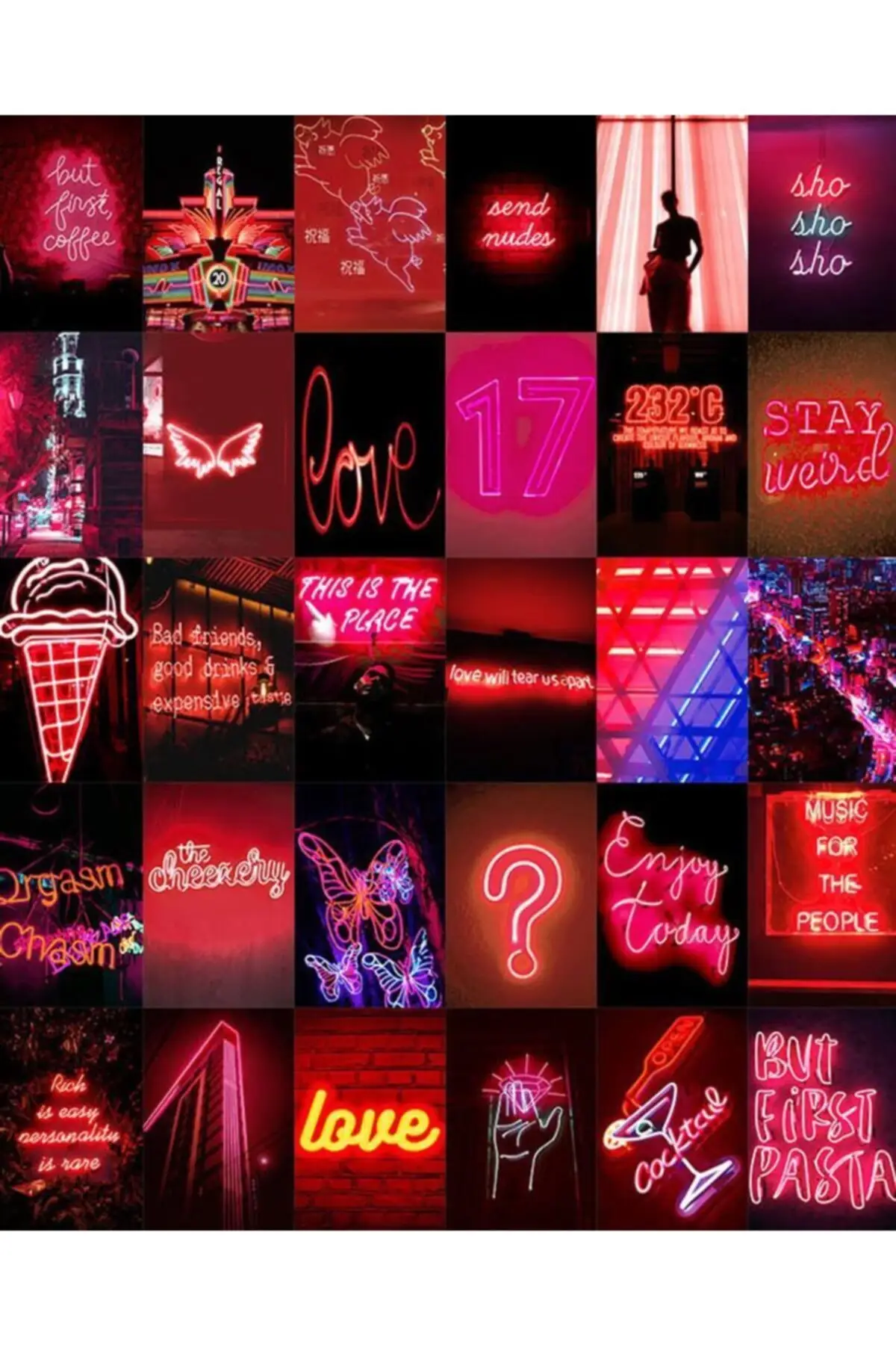 Neon-Themed Poster Set-Kırımızı-Poster Collage Set-130 Pcs-Coated Kağıt-10cm * 14cm-boxed Set