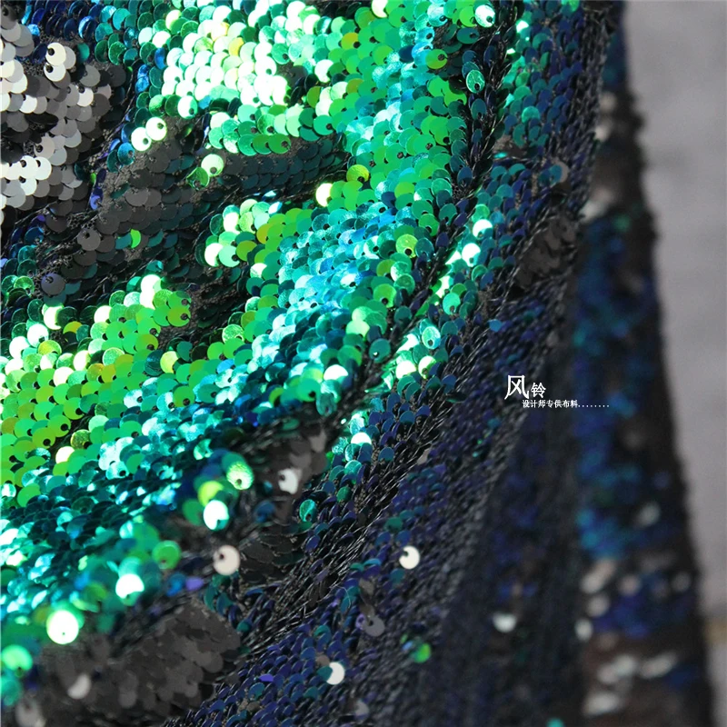 Embroidered Sequins Tulle Fabric Green Fish Scales DIY Background Decor Skirt Dress Stage Clothing Designer Fabric