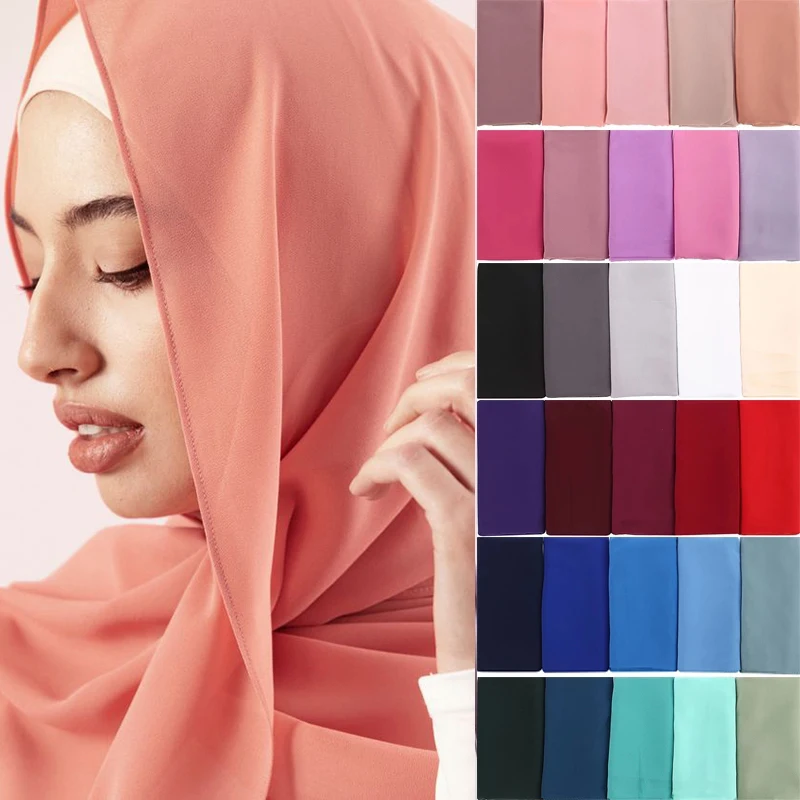 Sciarpa Hijab in Chiffon tinta unita musulmano islamico moda fascia scialle testa avvolgere per le donne morbido turbante foulard foulard sciarpe per capelli