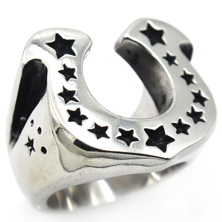 Bxzyrt New Horseshoe U-shaped Star Black Stainless Steel Men Punk Hip Hop Rings For Male Boyfriend Biker Jewelry Creativity Gift