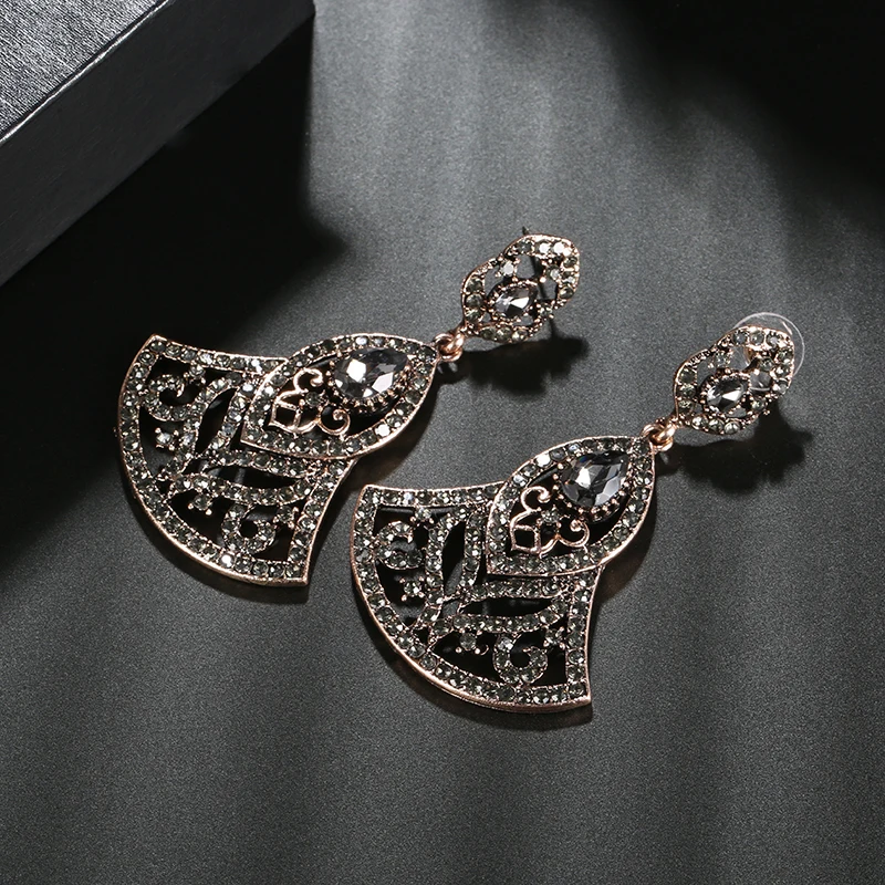 Kinel 2020 New Boho Ethnic Big Drop Earrings Antique Gold Color Beach Gray Crystal Bridal Earrings For Women Vintage Jewelry