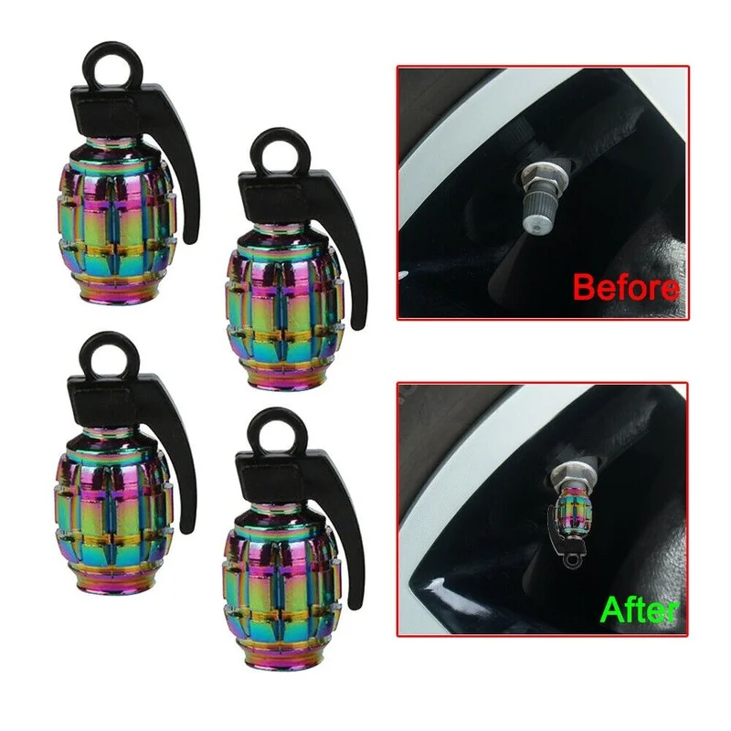 4Pcs Metal Grenade Shaped Car Motorcycle Wheel Dust Caps Tire Valve Wheel Dust Caps Tire Valve Car Accessories Durable