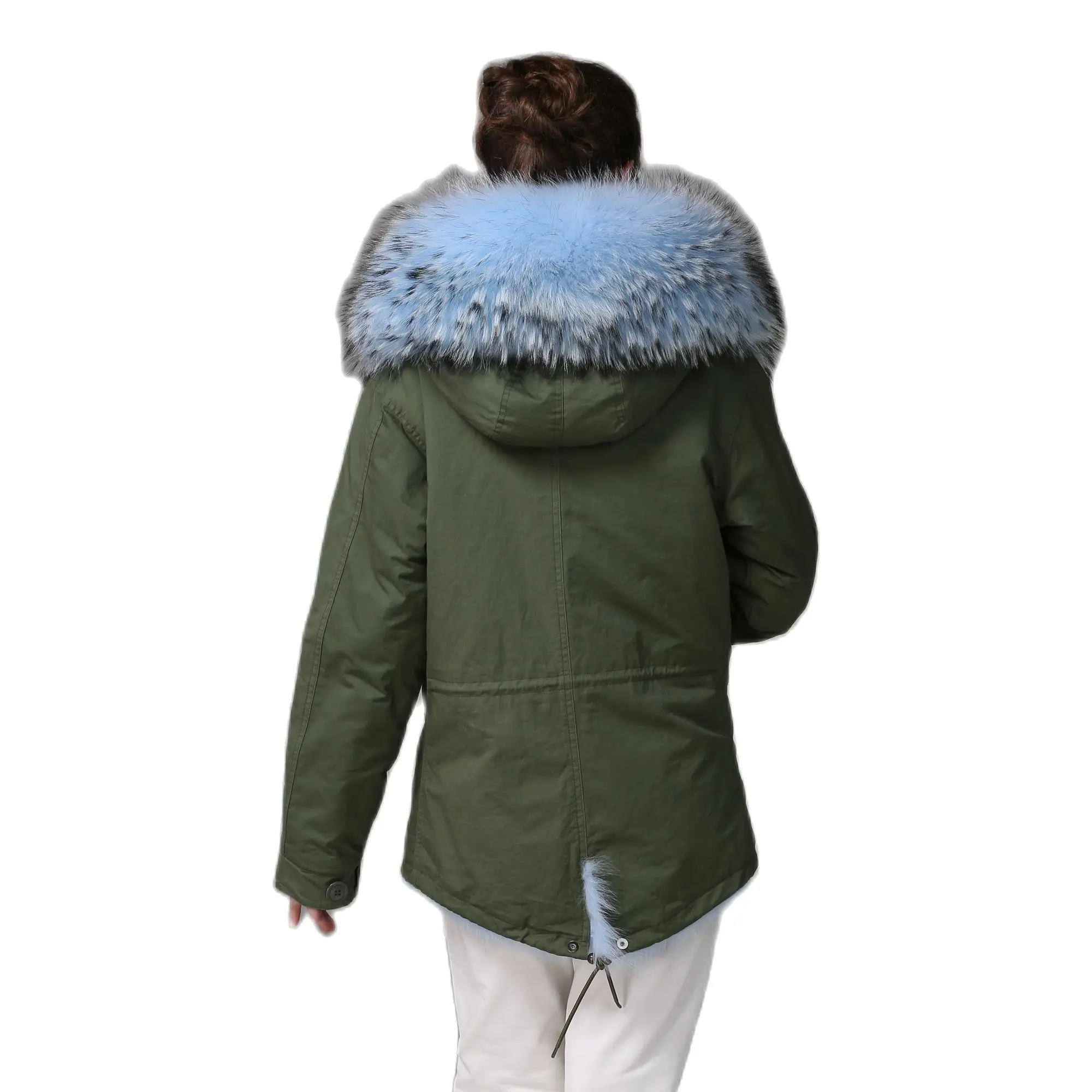 Attractive Women Parka Real Fur Lined New Design Fox Fur Coat For Ladies Windproof Outwear Girls