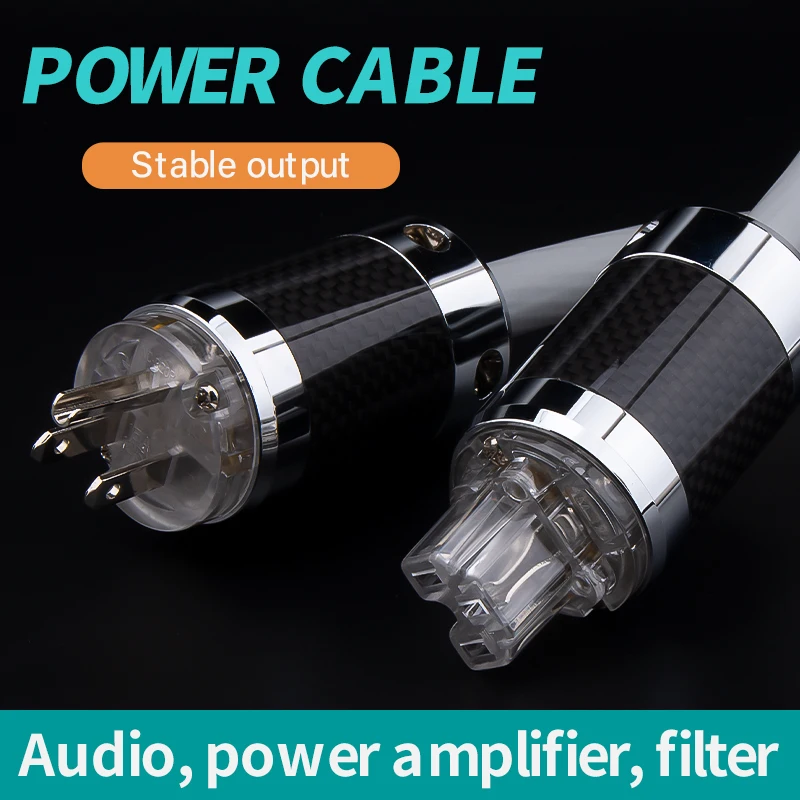 New 5N OCC Mono AC and US Silver Power Cable Carbon Fiber Rhodium Coated Placket HiFi audio power wire,AC supply power line