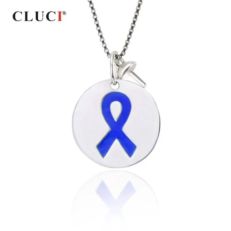 CLUCI 925 Sterling Silver Round Autism Awareness Pendant for Women Real Silver 925 Charms Pendant Jewelry SP296SB