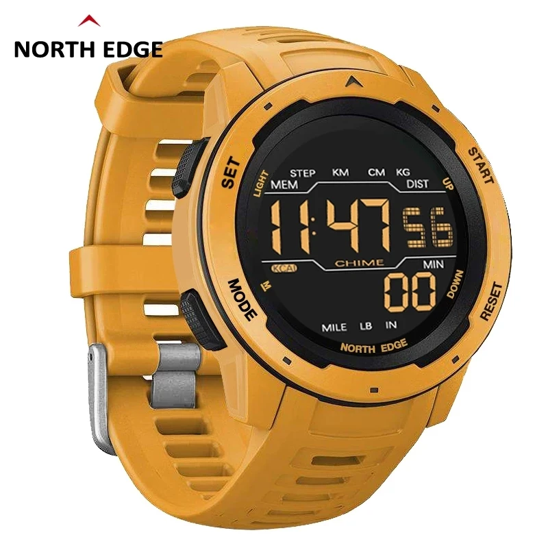 NORTH EDGE Men Digital Sports Watches Dual Time Pedometer Calories Distance Waterproof 50m Military Wristwatch Montre Homme Mars