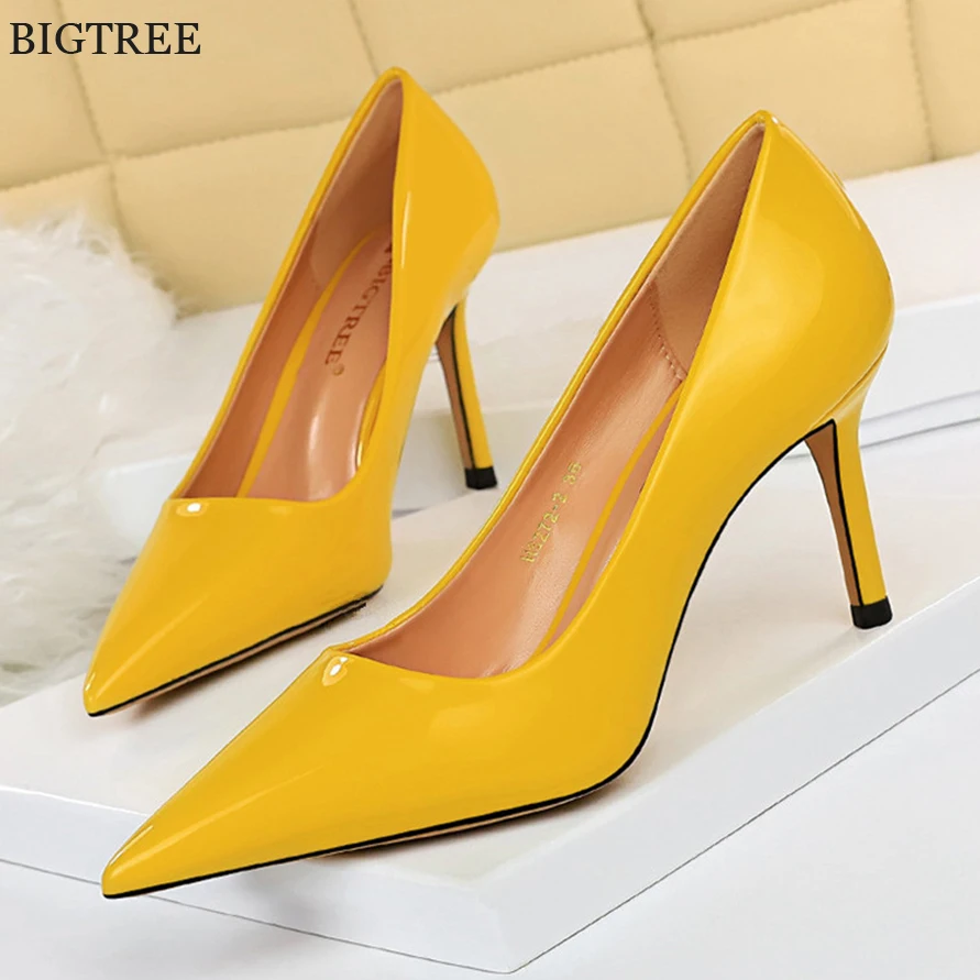 

Patent Leather Concise Ladies Work Shoes 2022 Autumn High Heels Fashion Women Pumps Pointy Toe Stiletto Female Party Shoes Dress