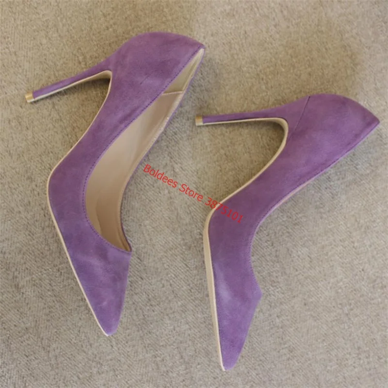 Sexy Pointed Toe High Heel Pumps Purple Suede Slip On Dress Shoes 12CM High Heel Dress Shoes Office Shoes