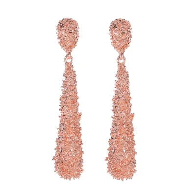 New fashion Exaggerated metal frosted long earrings drop-shaped relief long earrings