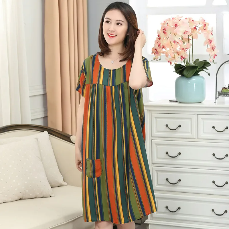 Large size women night dress Short sleeve nightshirt cotton blend home clothes Summer autumn nightgowns loose nightdress