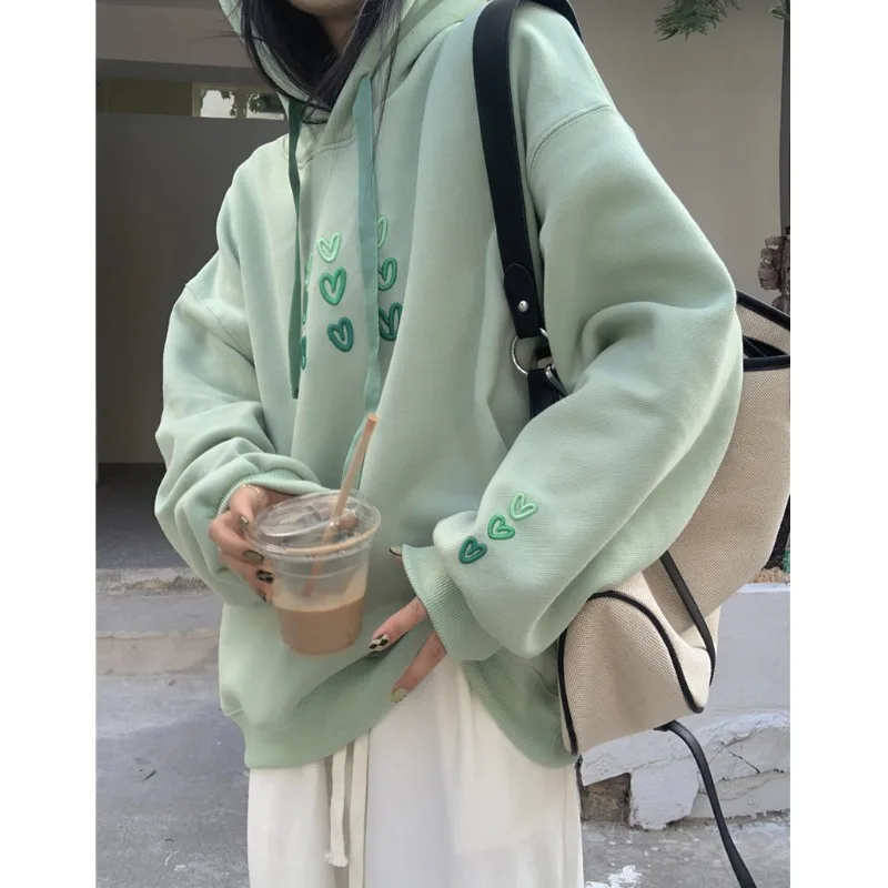 2021 Autumn and Winter korean style Love thick hoodies womens Plus Velvet warm sweatshirts and pullovers (N0317)