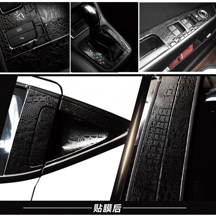 50*200cm Black Crocodile Leather Grain Texture Vinyl Car Wrap Sticker Decal Film Adhesive Sticker Interior Car Styling Covering