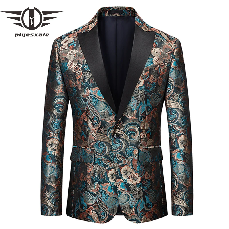 

New Boutique Fashion Classic Mens Jacquard Blazer Shawl Collar Wedding Prom Suit Jacket Men Casual Blazers Costume Homme Q1505