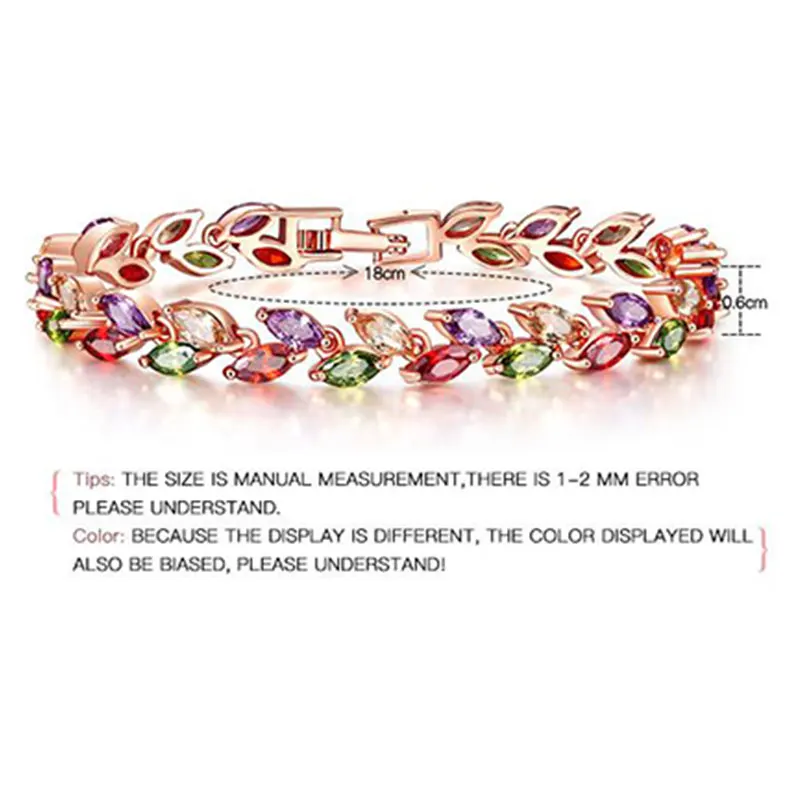 HUAMI Rose Gold Bangles Colorful Crystal Gifts for Women Fashion Jewelry Pulseiras Willow Leaf Copper Zircon Femme Bijoux