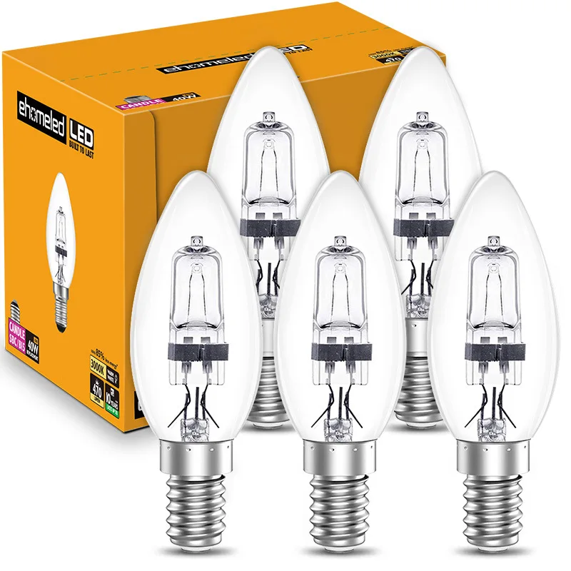 HoneyFly 10 Buah C35 Bohlam Halogen Lilin E14 E27 220V 28W 42W 98*35Mm 3000K Lampu Halogen Pengganti Bening untuk Lampu Pijar