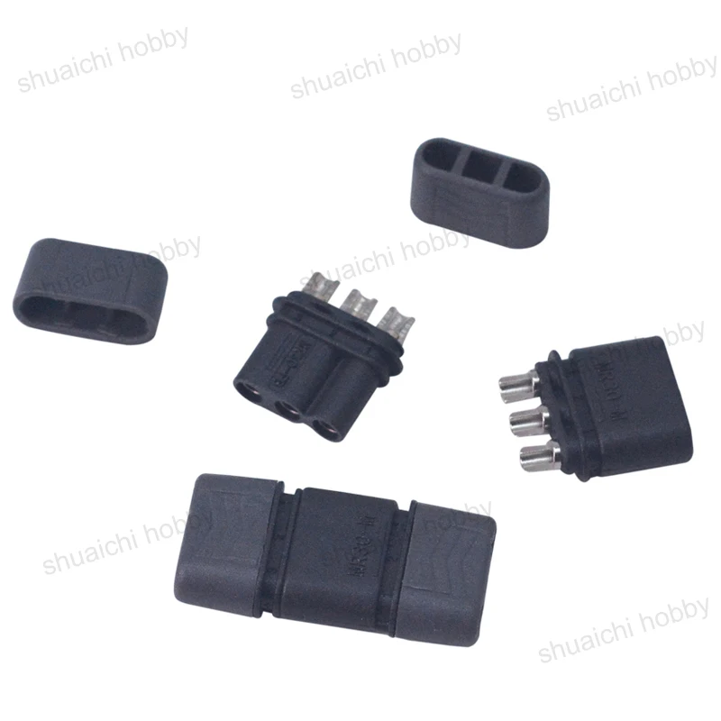 10PCS Aircraft Model Amass MR30 Black Three-core Connector Nickel-plated Male Female Plug Sheathed for RC UAV/FPV/Boat Battery