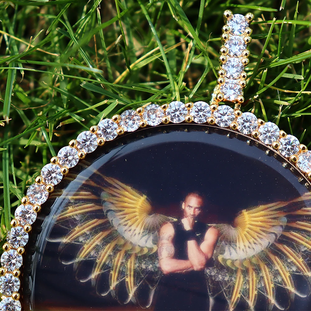 US7 New Custom Photo Pendant Big Size Solid Back 4mm Width Stones Side Hip Hop Jewelry Personalized Cubic Zircon Chains Gift