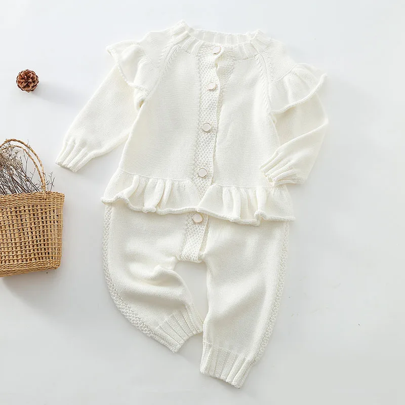 2021 Autumn New Baby Clothes Knitting Romper Lace Jumpsuit Girls Outfits Korean Newborn Overalls Baby Girls Clothes