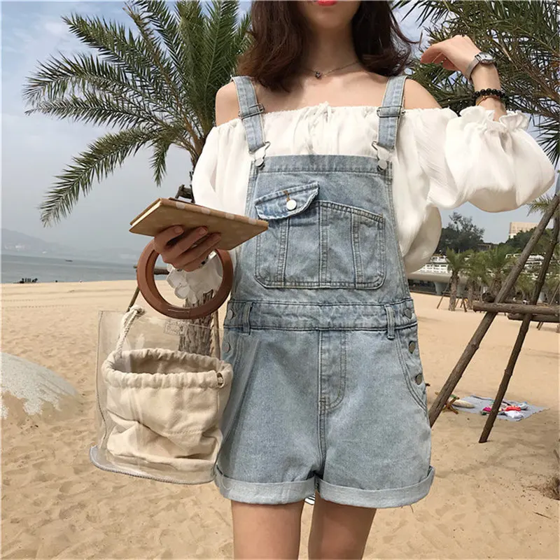 Women Stylish Overalls Pockets Jean Summer Fashion Sexy High Waist Streetwear Women Denim Plus Size Ladies Light Washed Short