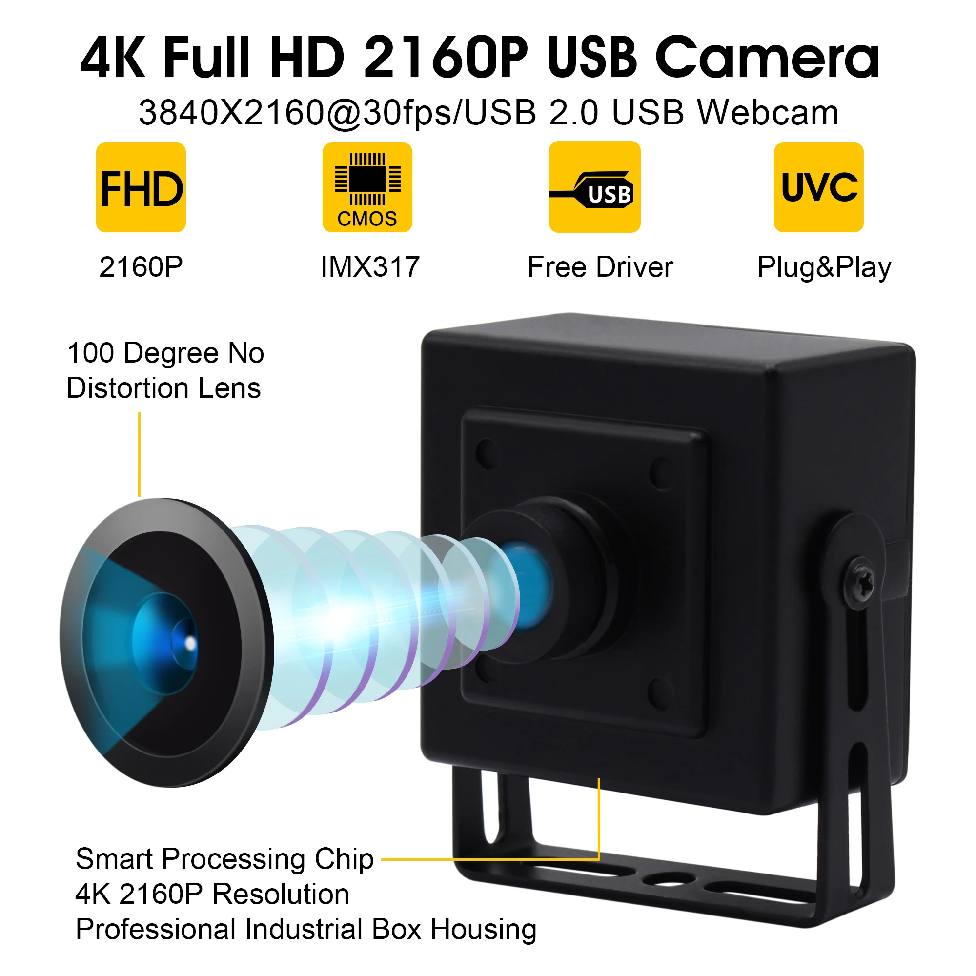 4K USB Webcam Mjpeg 30fps 3840x2160 No Distortion CMOS IMX317 Video Surveillance USB Cameras For Advertising Machines