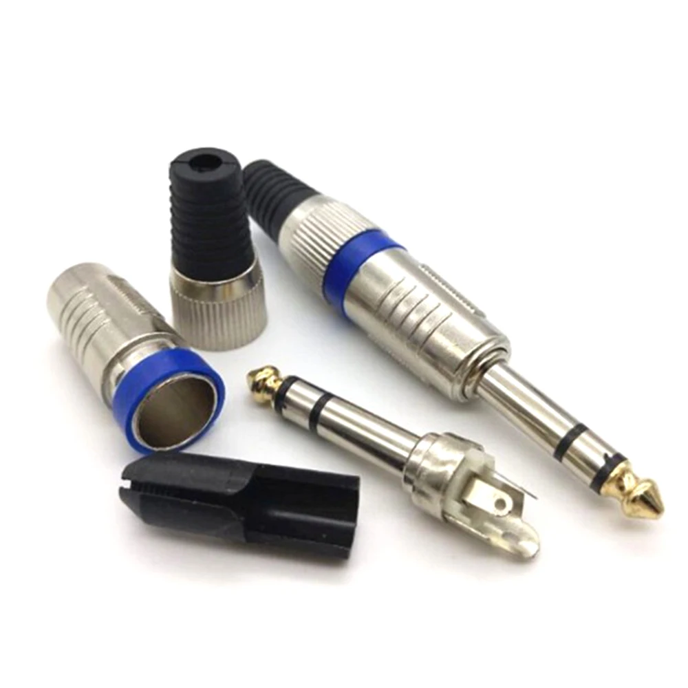 

5PCS 6.35mm Stereo Welding Head Microphone Plug Two-Channel Blue Ring Mixer Connector