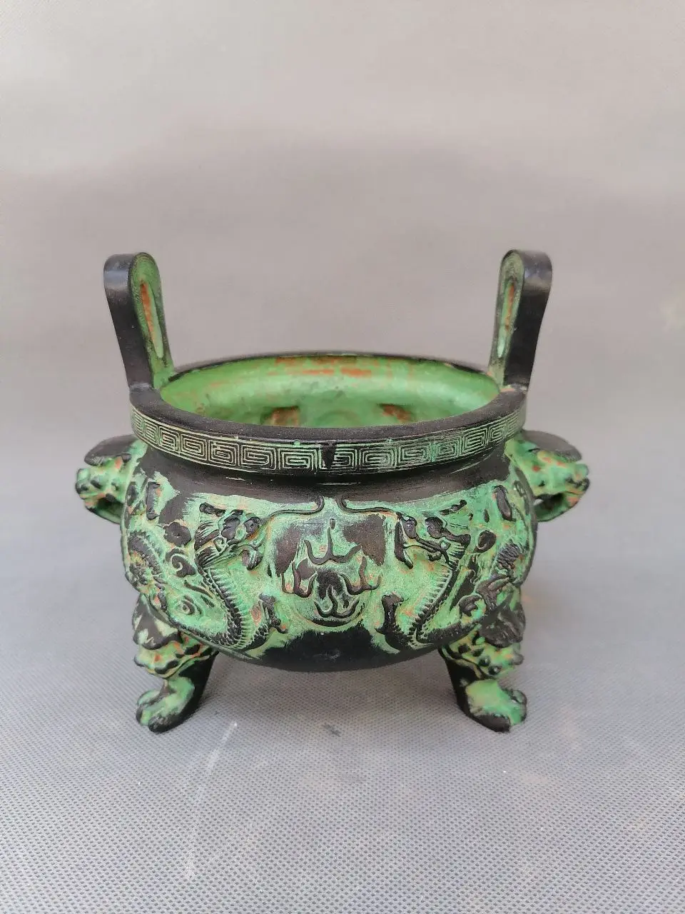 

Antique Bronze Ware Er Long Xi Zhu Ding Stove Household Decoration