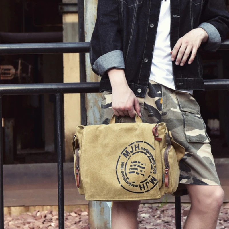 Men\'s Vintage Messenger Bags Quality Canvas Shoulder Bag Men Casual Business Crossbody School Bag Sports Printing Travel Handbag