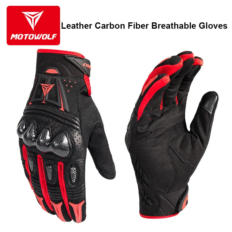 

Leather Motorcycle Gloves Riding Gloves Guantes Luvas Gant Guanti Handschoenen Carbon Fiber Touch Control Breathable Shockproof