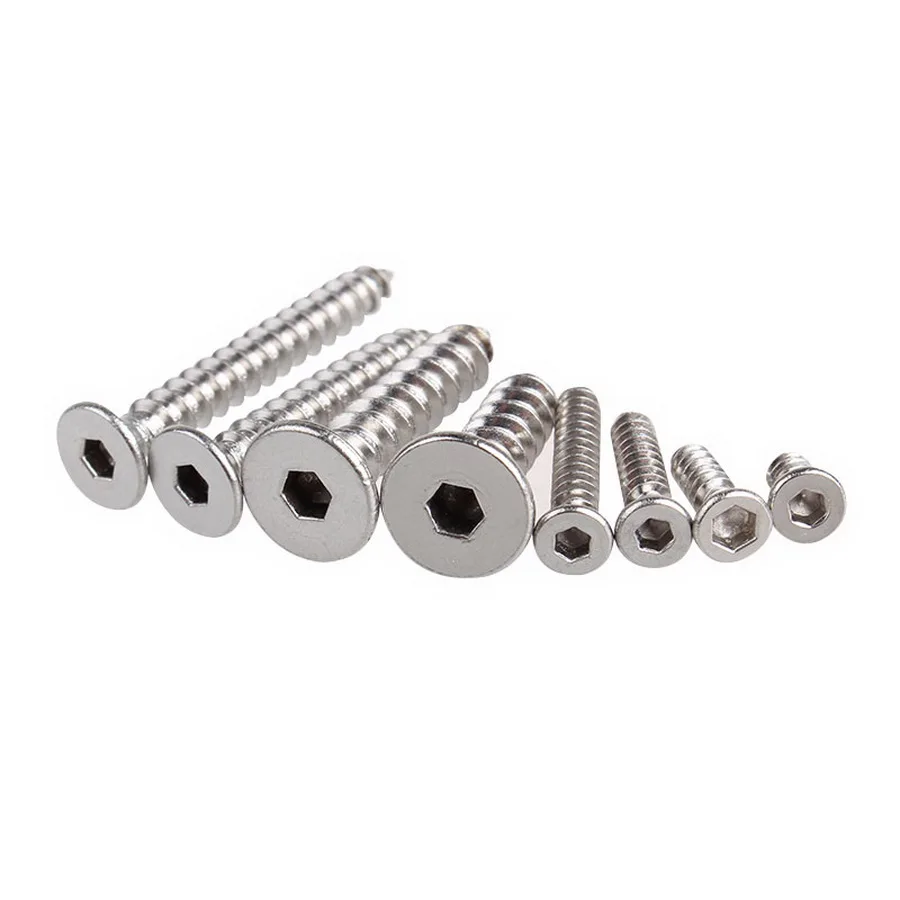 304 Stainless Steel Flat Head Hexagon Selftappingscrew / Hex Socket Countersunk Head Self Tapping Screw M2 M2.5 M3 M4 M5 M6