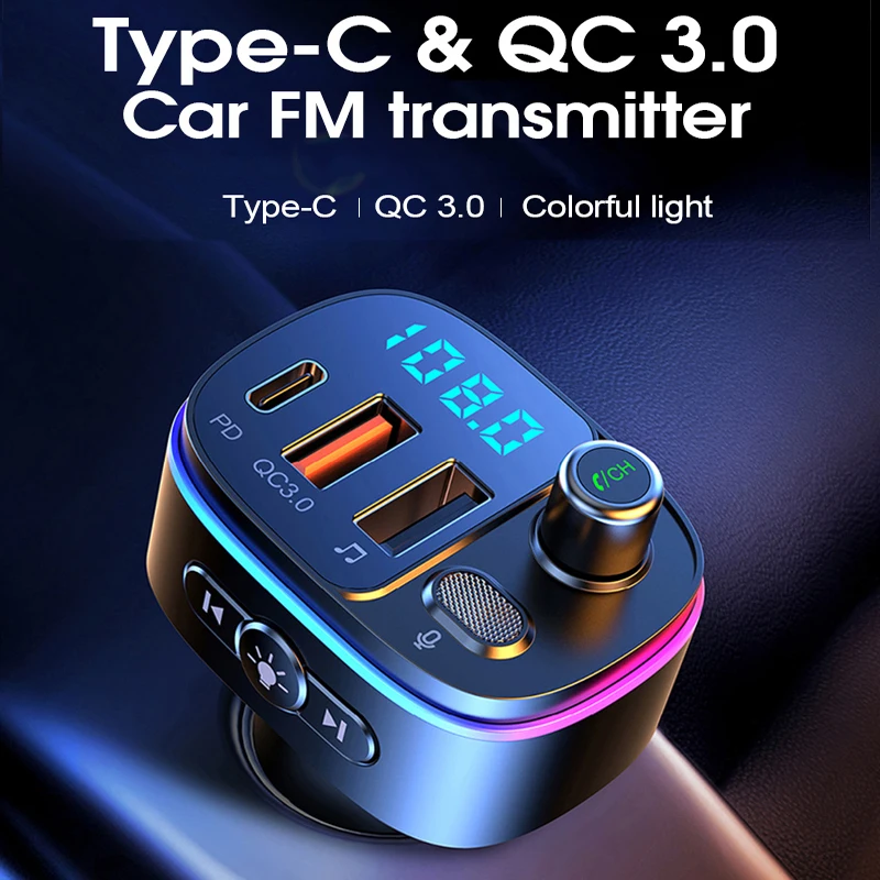 FM Transmitter Bluetooth Car MP3 Player FM Modulator PD/QC3.0 Fast Charger Car Radio Adapter Wireless Transmitter for Vehicle