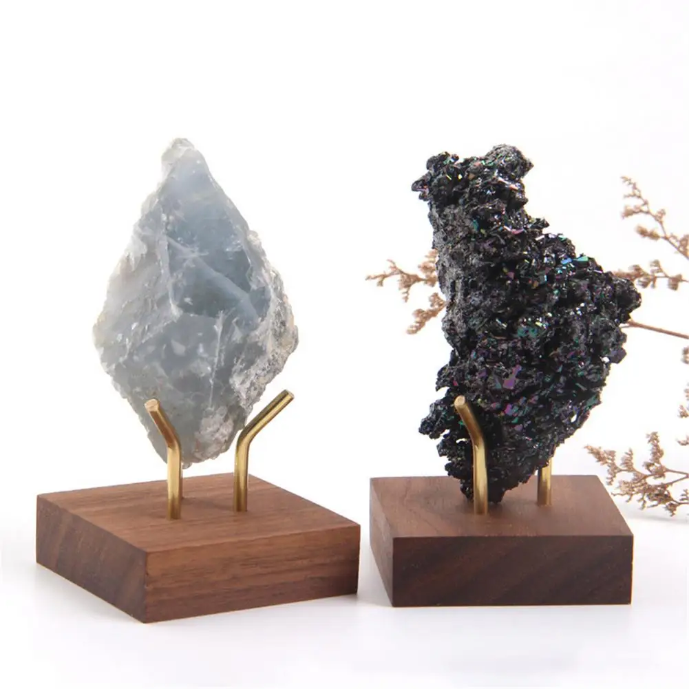 Metal Arm Mineral Stand Display Holder Rack Wood Support Base For Crystal Minerals Ores Agate Rocks For Home Office Show Room