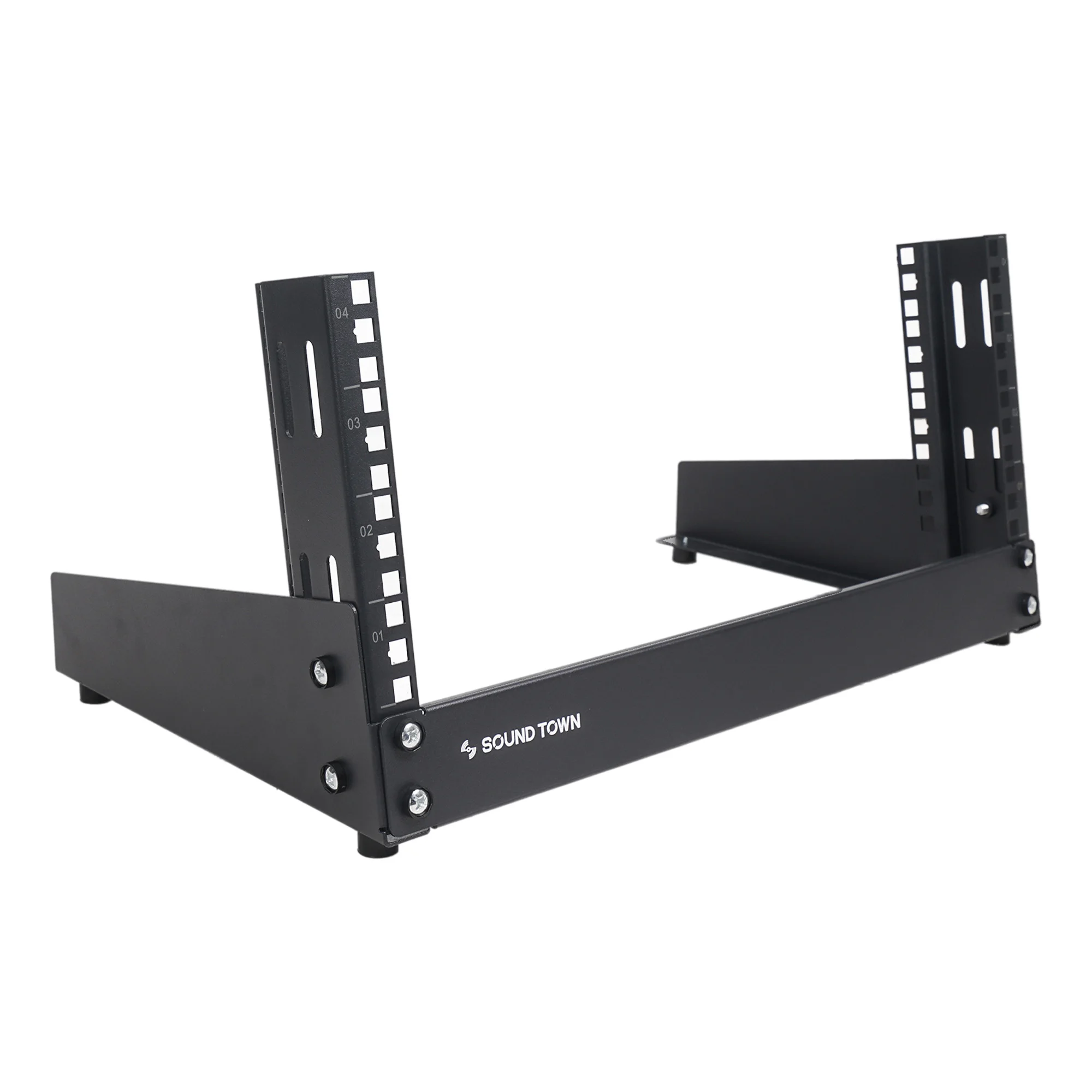 Sound Town 4U 2-Post Desktop Open-Frame Rack, for Audio/Video, Network Switches, Routers, Patch Panels (ST2PF-4LW)