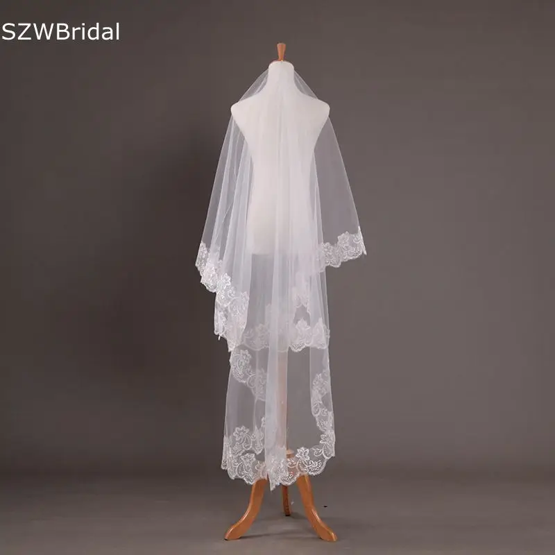 

New Arrival White Ivory Lace Edge Bridal Veil Cheap Wedding accessories Without Comb Welon Boda Wedding veils Matrimonio