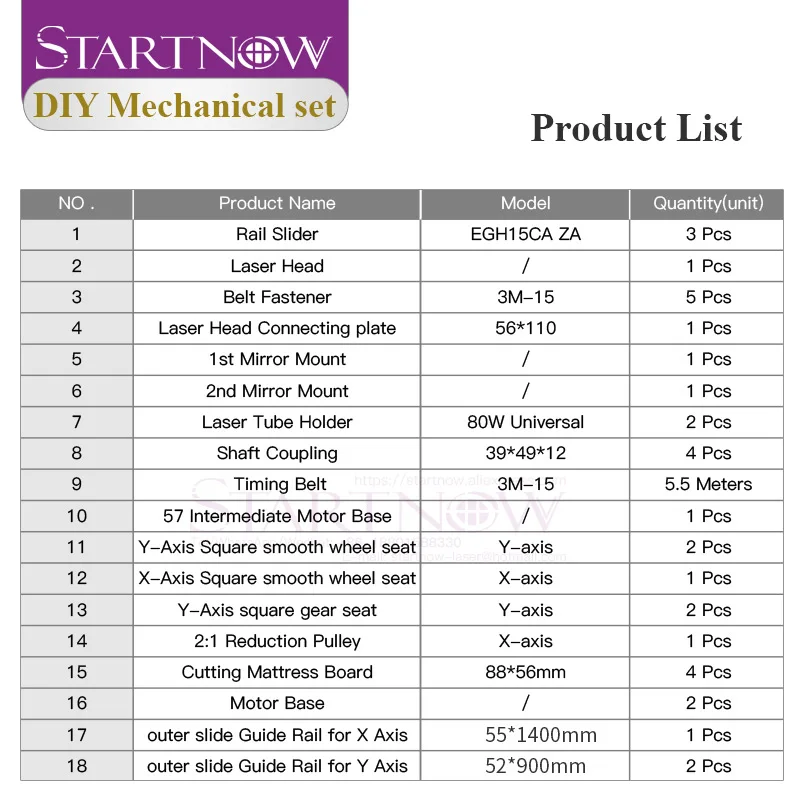 Startnow CO2 Mechanical Parts Sets 900mm*600mm Single Head DIY CO2 Laser Metal Components XY Axis Outer Sliding Rails Kits