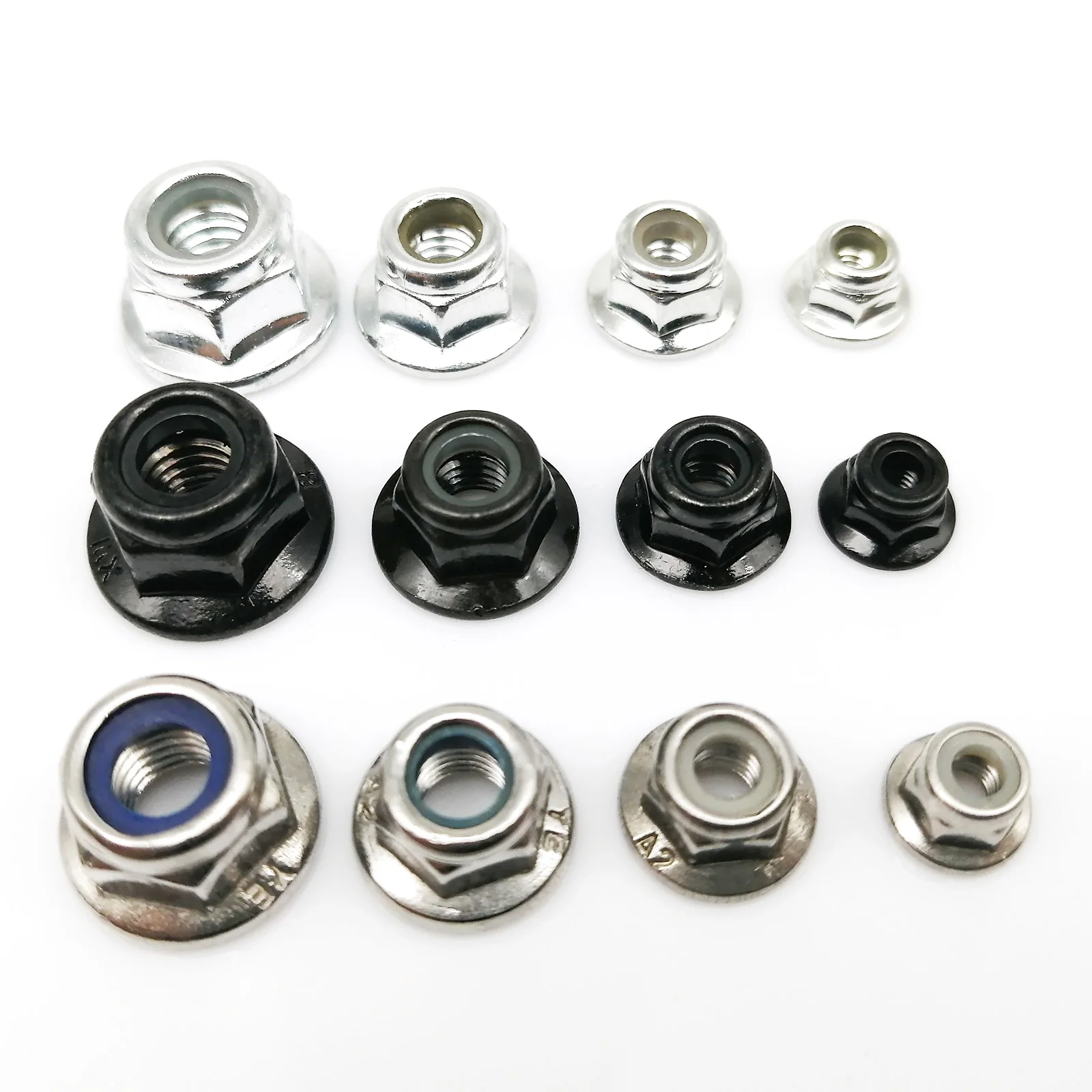 M3 M4 M5 M6 M8 M10 M12 Sechskant-Flanschmuttern aus schwarzem Kohlenstoffstahl und 304 Edelstahl mit Selbstsicherung und Nyloneinsatz – Detail 4